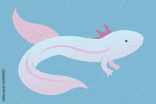 Pale Pink Axolotl with Smooth Lines on Light Blue Background