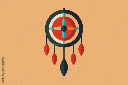 Native American Dreamcatcher Red Teal Geometric Design