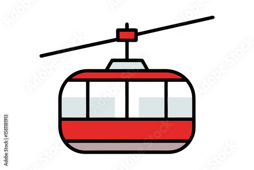 Red Cable Car Gondola Vector Illustration Clean Lines