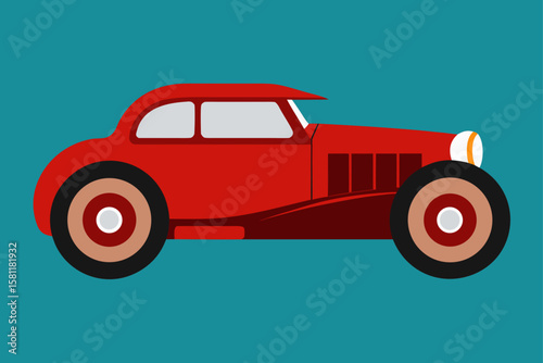 Red Vintage Hot Rod Car Side View Simple Vector Illustration