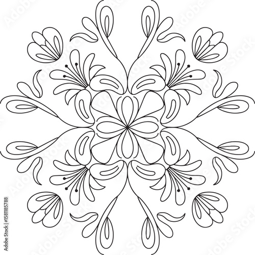 Intricate floral mandala design with delicate petal shapes abstract black