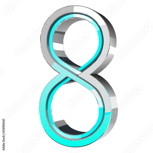 Chrome Metallic 3D Numbers 1 to 10 with Cyan Outline on White Background – Vector Illustration.