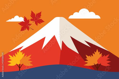 artistic vector splash of mount fuji in fall color