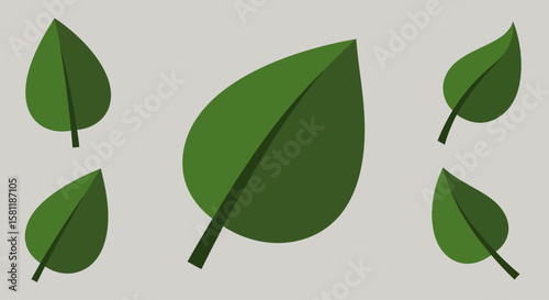 Green Leaf Icon Set: Nature and Ecology Symbols