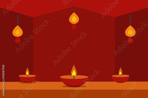 diya lit room corne with traditional indian wall