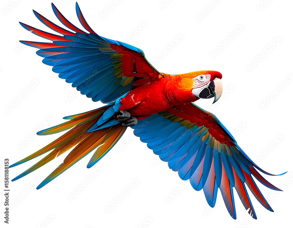 Fototapeta premium Parrot flying, transparent background.