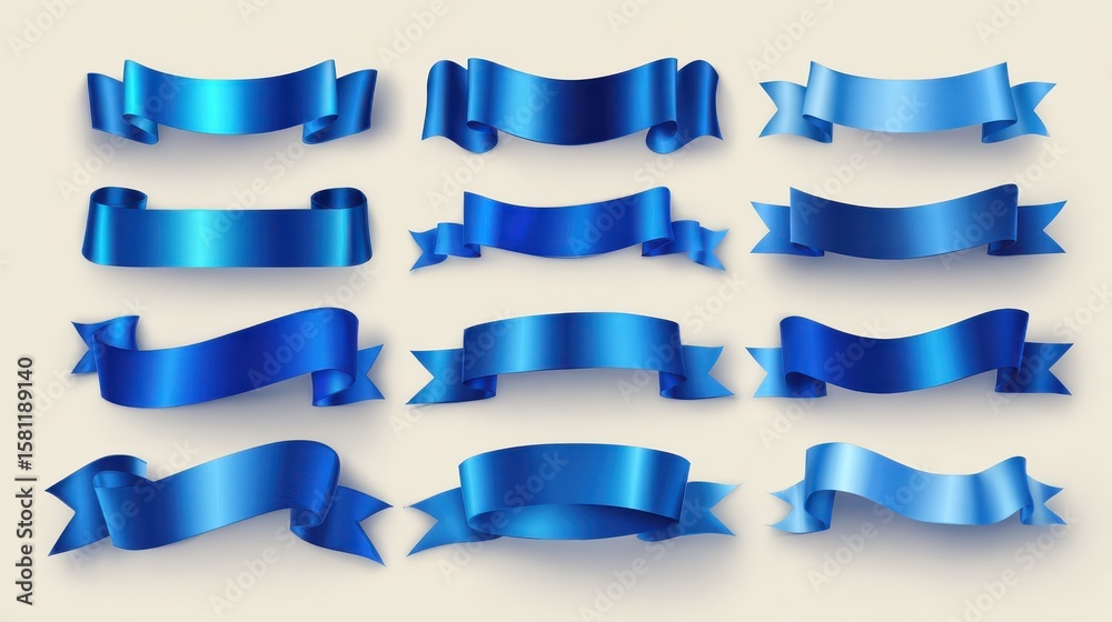 Blue ribbons. Realistic ribbon banners vector collection, no logos, no brands Blue ribbons. Realistic ribbon banners vector collection, no logos, no brands