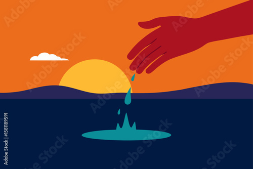 hand releasing water  a still lake at golden