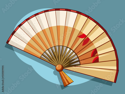 vector of Hanji traditional paper fan with bamboo ribs and fine handmade paper isolated.