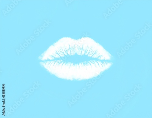 Nube con forma de labios flotando sobre cielo azul suave