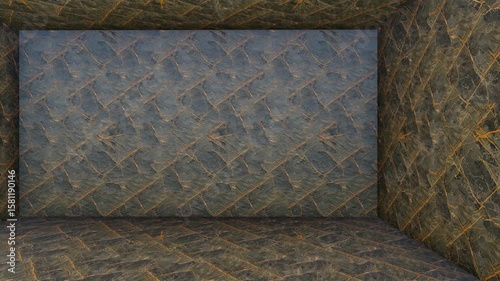Interior design with ornate wall panels in a clean studio render