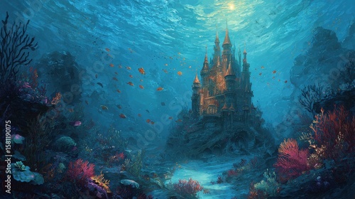 The underwater castle - princess series - illustration for the children, no logos, no brands