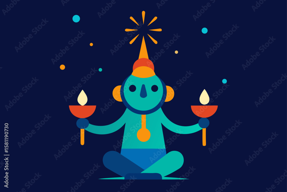 Fototapeta premium stylized character holding a diya