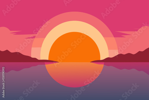 sunrise pink orange sky with reflections in lake