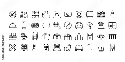 Comprehensive Set of 95 Hotel and Hostel Line Icons for Web and App Design Featuring a Wide Range of Hospitality Services on transparent background This