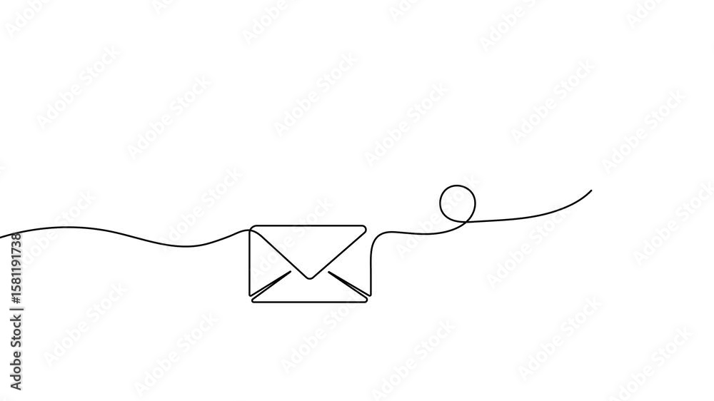 Animated paper plane with envelope continuous line drawing. Email linear symbol video animation.