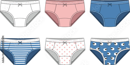 Minimalist Underwear Design Sketches: Front Views of Briefs, Fashion Illustration, Casual Wear Concept