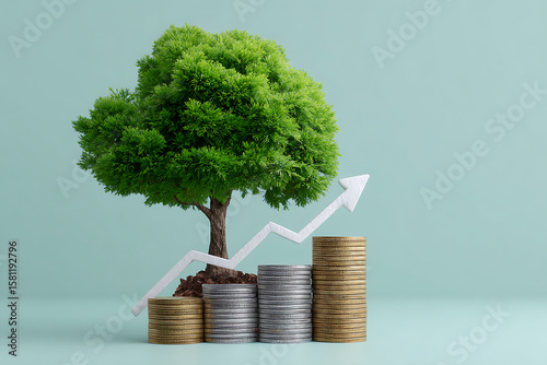 Growing Investment: A visually compelling image of financial growth. A miniature tree, representing growth, is planted beside a stack of coins, symbolizing the roots of financial success.
