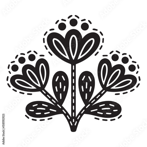 Vector art of a black and white floral design is isolated on white background