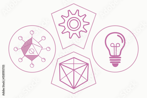Geometric Icons of Idea, Process, and Innovation illustration