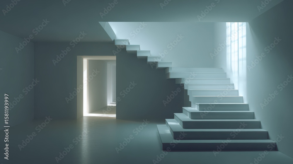 Obraz premium Minimalistic stairs in modern villa interior, no logos, no brands