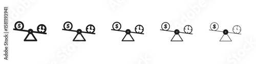 Time and money compare scale icon, outline vector logo illustration, linear pictogram isolated