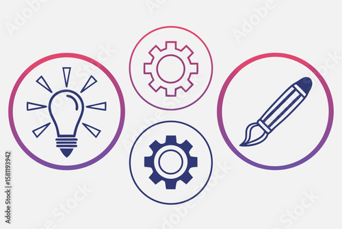 Idea Gear Brush Icons in Circles lightbulb innovation