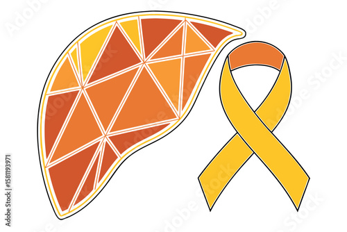 Illustration Liver and Awareness Ribbon on White Background
