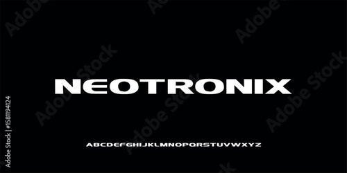 A futuristic, bold, sans serif style alphabet font vector illustration. Suitable for technology, science, automotive, or gaming themes.