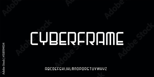 Vector illustration of a modern futuristic display font style alphabet letter display inspired by cyberpunk aesthetics, digital interfaces and science fiction worlds.