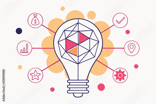 Lightbulb with geometric shapes and business icons