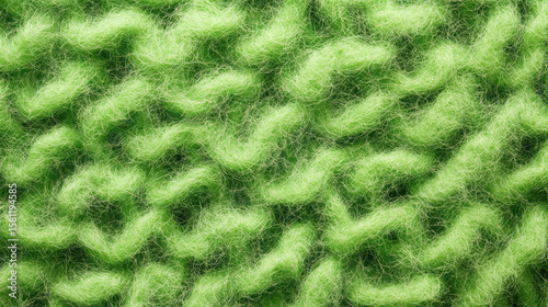 Bright green fluffy texture close up. Abstract synthetic fiber mat background. Macro of soft material for design.