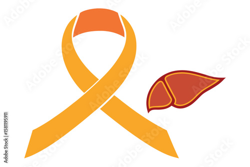 Yellow Ribbon and Liver Graphic on White Background
