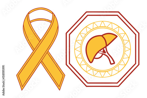 Yellow Ribbon and Liver Symbol Illustration on White Background