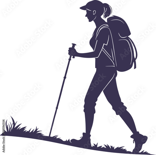 : The Spirit of Adventure: A Female Hiker on a Trail with Trekking Poles and a Backpack