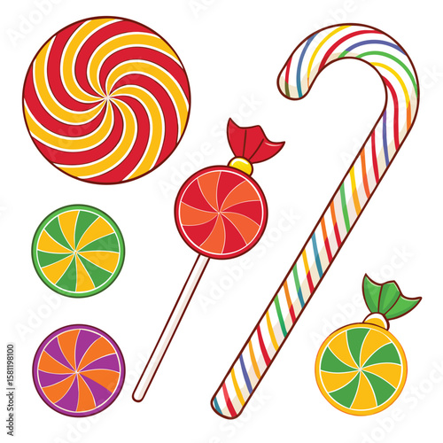  Assorted Candy and Lollipops: A Collection of Sweet Treats with Swirls and Stripes