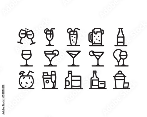 Beverage, bold line icons