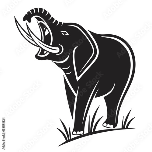 Majestic Elephant Silhouette: A Powerful and Gracious Tusked Mammal in a Minimalist Vector Illustration