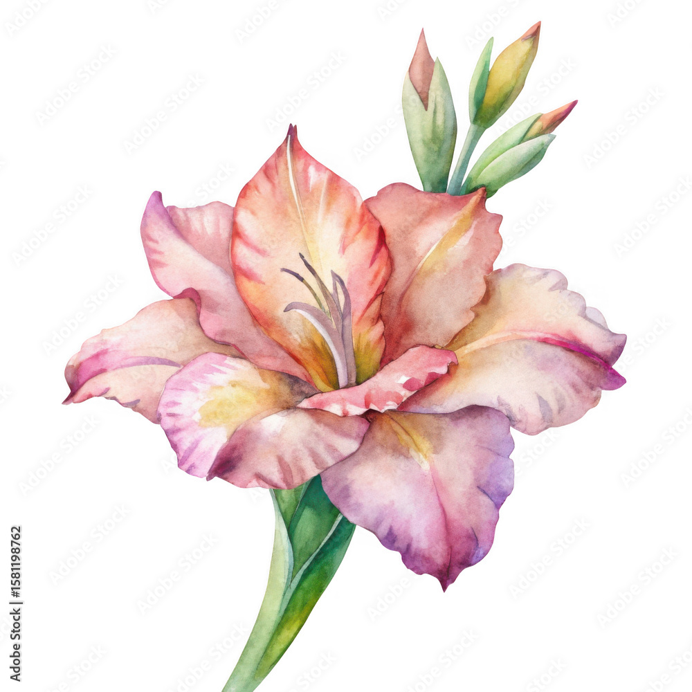 Fototapeta premium Pink gladiolus bloom isolated on transparent background