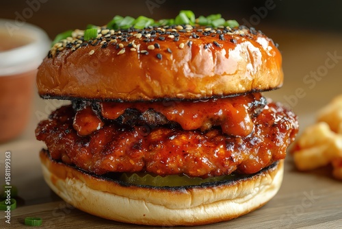 Kimchi and Pork Burger with spicy gochujang sauce