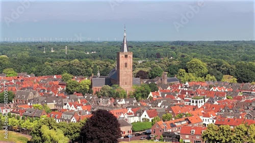 Aerial view of Naarden star fortress surrounded by moat in Netherlands