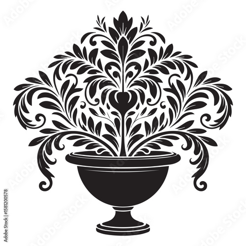 Vector style art of floral ornament in a vase isolated on white background