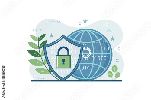 Secure data protection and network security system vector on white background.01