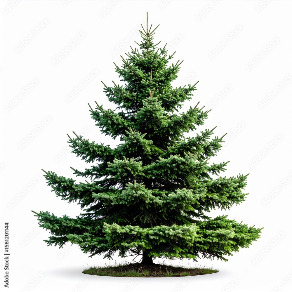 Fototapeta premium Detailed Evergreen Conifer Tree with Dense Green Needles Isolated on White