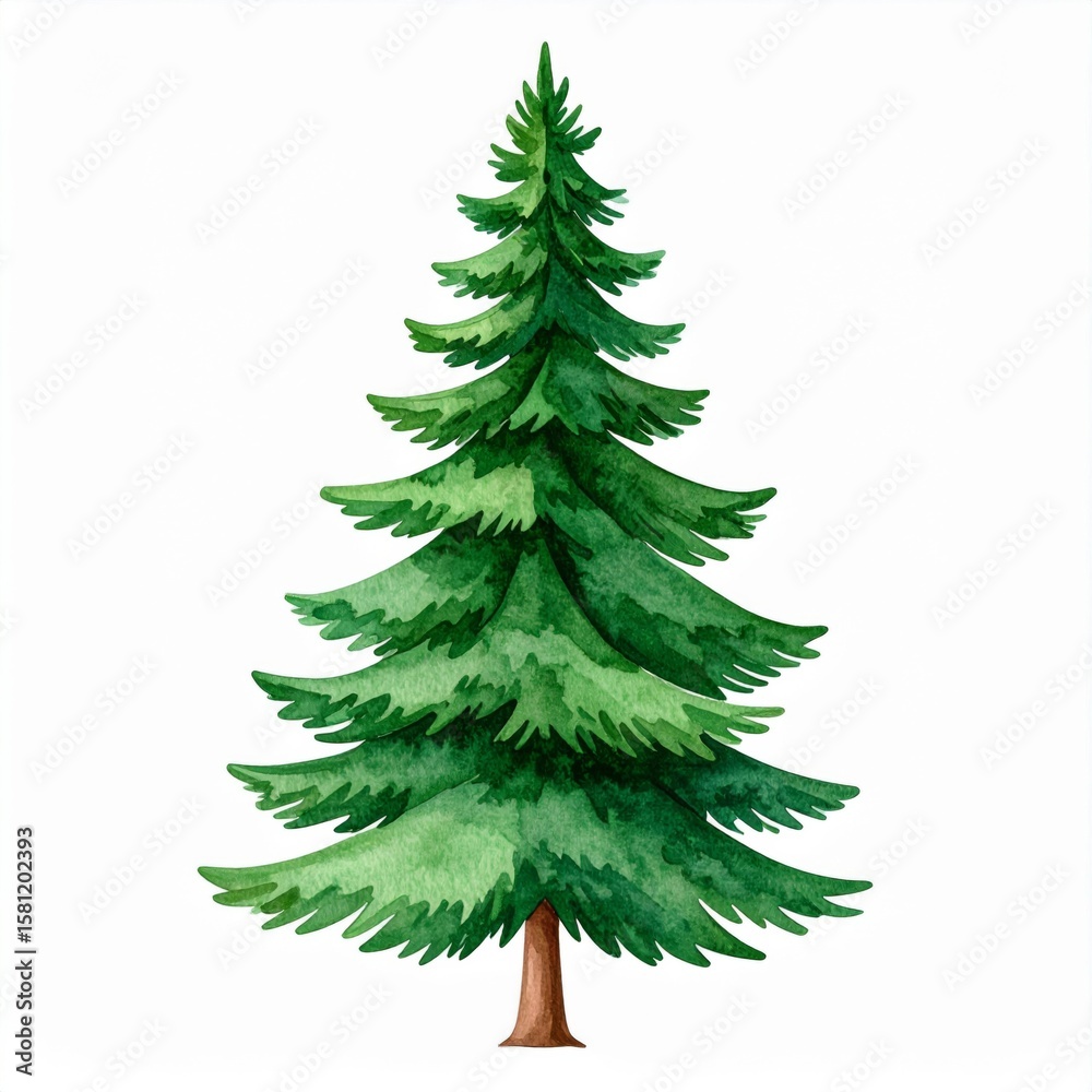 Obraz premium Isolated Green Coniferous Tree with Detailed Needles Against White Background