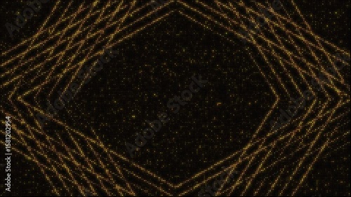 Golden lights backdrop set, abstract lines, 8 -second seamless loop video animation, flashing light bulb, wall of lights motion graphics.