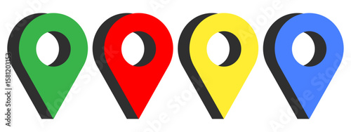 Colorful Map Pin Location Marker Icon Set Vector Illustration Perfect for maps, navigation apps, travel websites, GPS interfaces, and geolocation services.