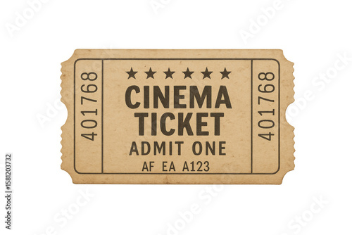 Vintage cinema ticket admit one on transparent background