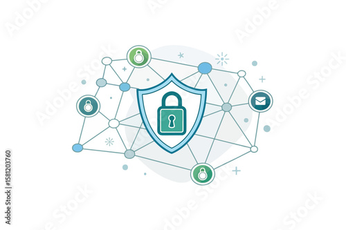 Secure data protection and network security system vector on white background.01
