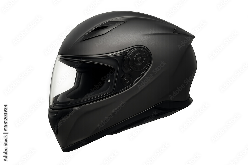 Fototapeta premium Black motorcycle helmet isolated on transparent background